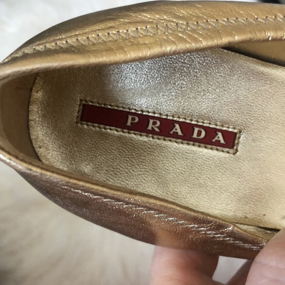 PRADA Gold Leather Flats w/ Silver Chain - Picture 4 of 11